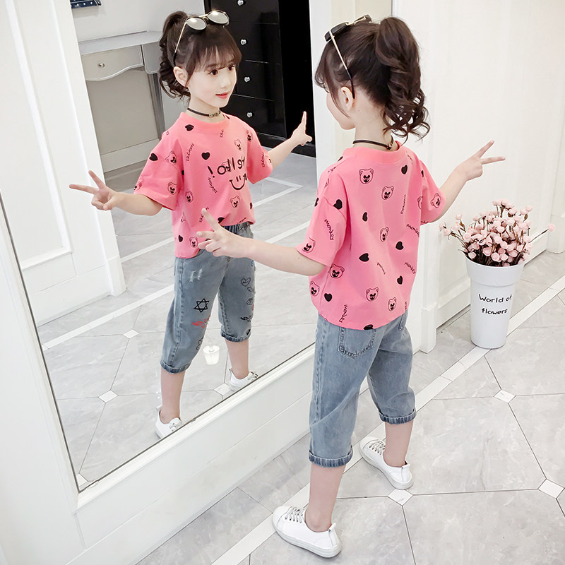 Girl short sleeve T-shirt pure cotton polo 2022 new summer fit children Korean version loose fashion cartoon half sleeve T-shirt