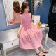 Girls dress summer 2023 new children's foreign style chiffon vest skirt girl sweet pink princess dress