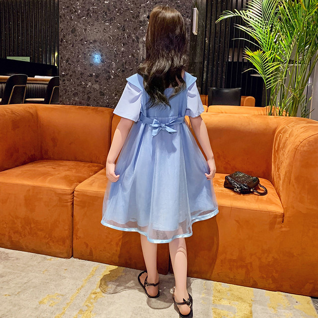 Girls dress 2023 new foreign style children's small fresh skirt summer thin gauze skirt bowknot princess dress