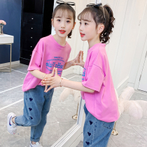 Girl Short Sleeve T-shirt Pure Cotton Summer Dress CUHK Children Foreign Air Relaxation Compassionate Girl Fashion Printed Summer Blouse