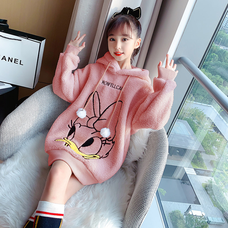 Girls' jacket plus thickness 2022 new Korean tide in the autumn and winter warm long sweater