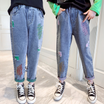 Girl Breaking Hole Jeans Spring Autumn 2022 New CUHK Scout Relaxed Casual Long Pants Trendy Spring pants