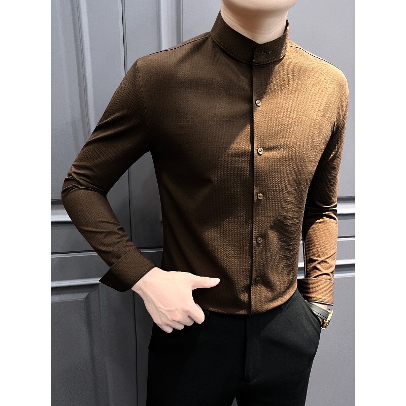 Stand Collar Long-Sleeve Shirt for Men, 2026 New Chinese Style Men's Fashion, Autumn and Winter New Chinese-Style Men's High-End Trendy Wear