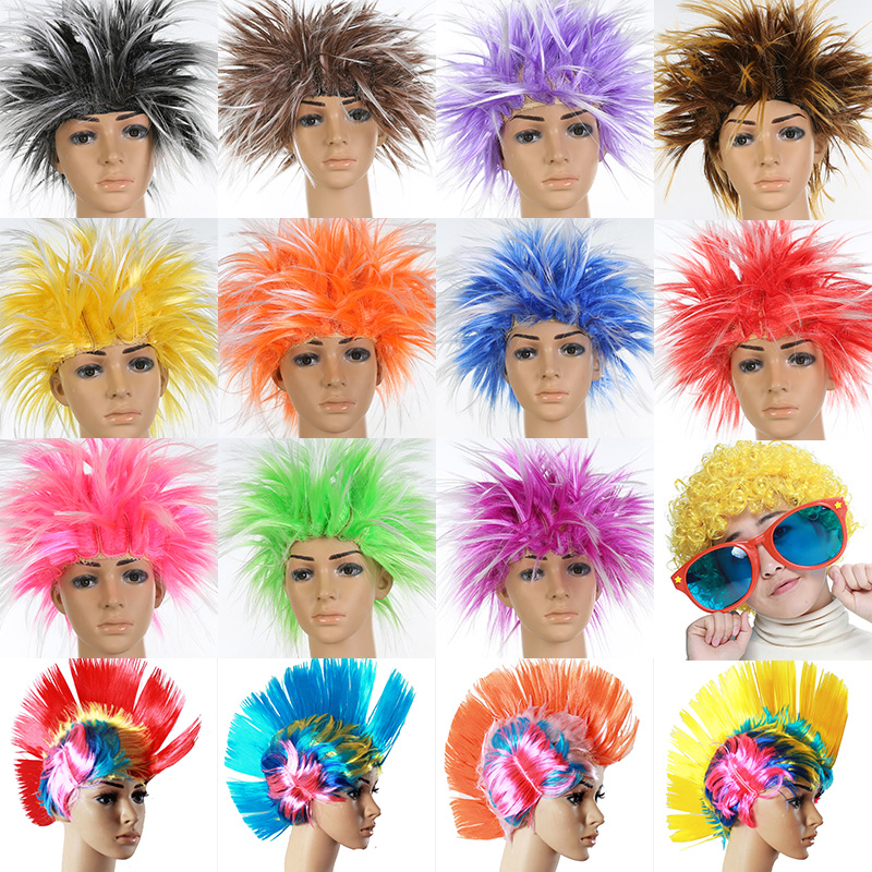 Explosive head wig cos Children's Day dance colorful hedgehog kill Matt hair wig cockscomb head fan props