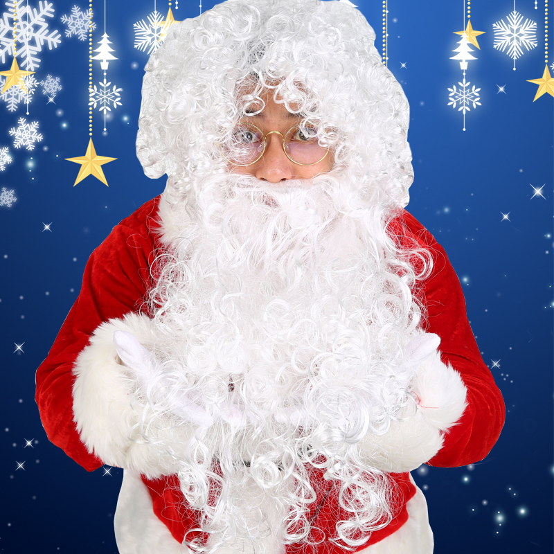Christmas santa face props santa claus white bearded beard wig set