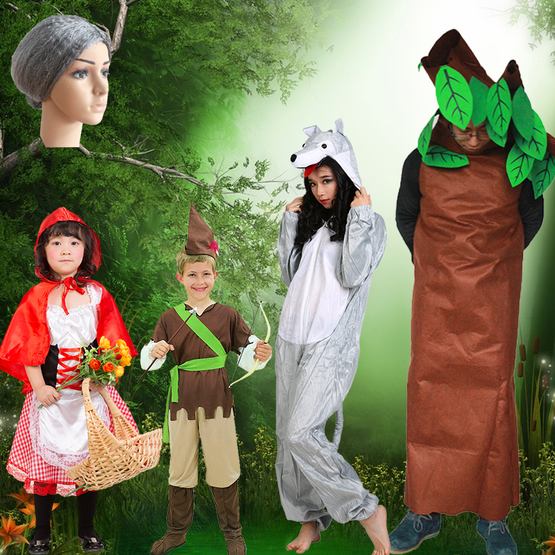 Children's textbook play class row stage play Little Red Riding Hood and the Big Bad Wolf costume Little Red Riding Hood clothes adult Big Bad Wolf