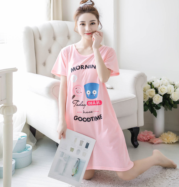 Mùa hè Hàn Quốc phiên bản của XL ngắn tay nightdress chất béo MM200 kg mùa hè lỏng bông phụ nữ mang thai đồ ngủ nữ mang thai