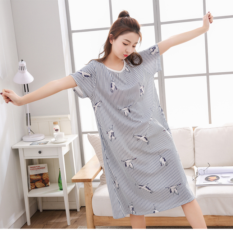 Mùa hè Hàn Quốc phiên bản của XL ngắn tay nightdress chất béo MM200 kg mùa hè lỏng bông phụ nữ mang thai đồ ngủ nữ mang thai