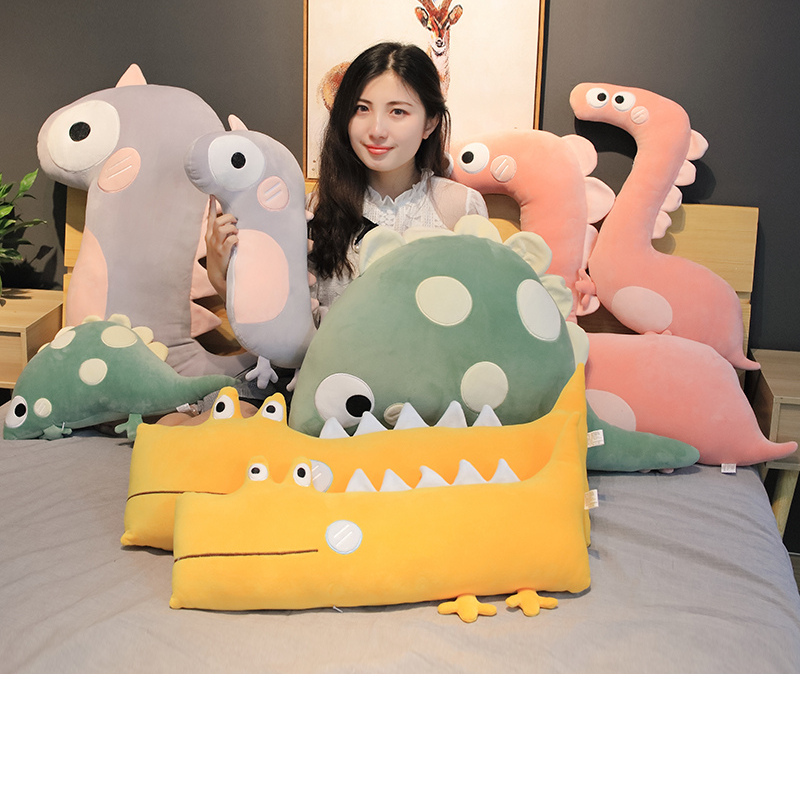 Cute dinosaur plush toy throw pillow doll sleeping long strip pillow bed big doll doll girl birthday present