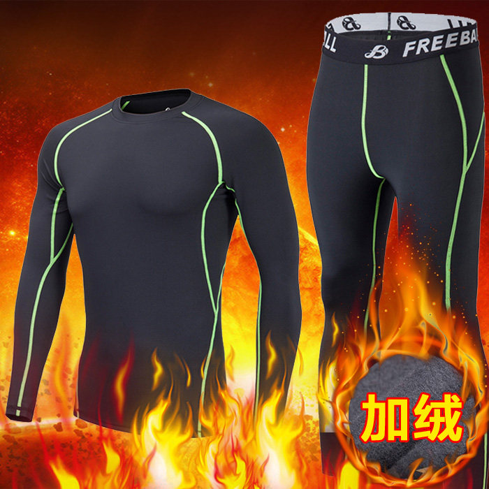 Big and middle children's sports tights football basketball elastic student training suit long-sleeved running suit plus velvet