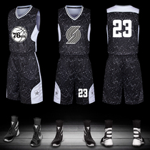 Basketball uniform suit mens custom student competition team uniform training clothing trend printing blue jersey football uniform fat childrens clothing