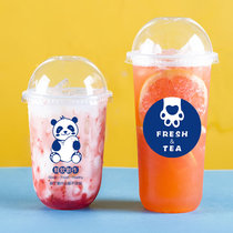 Disposable plastic milk tea cup with lid Cup 90 caliber injection padded transparent cup commercial custom logo frosted