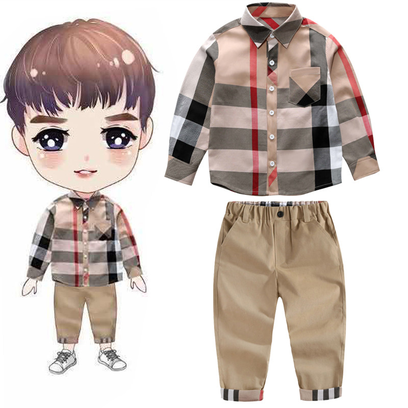 2022 spring European and American foreign trade children's clothing boys cotton plaid long-sleeved shirt men's treasure British style single-breasted shirt handsome