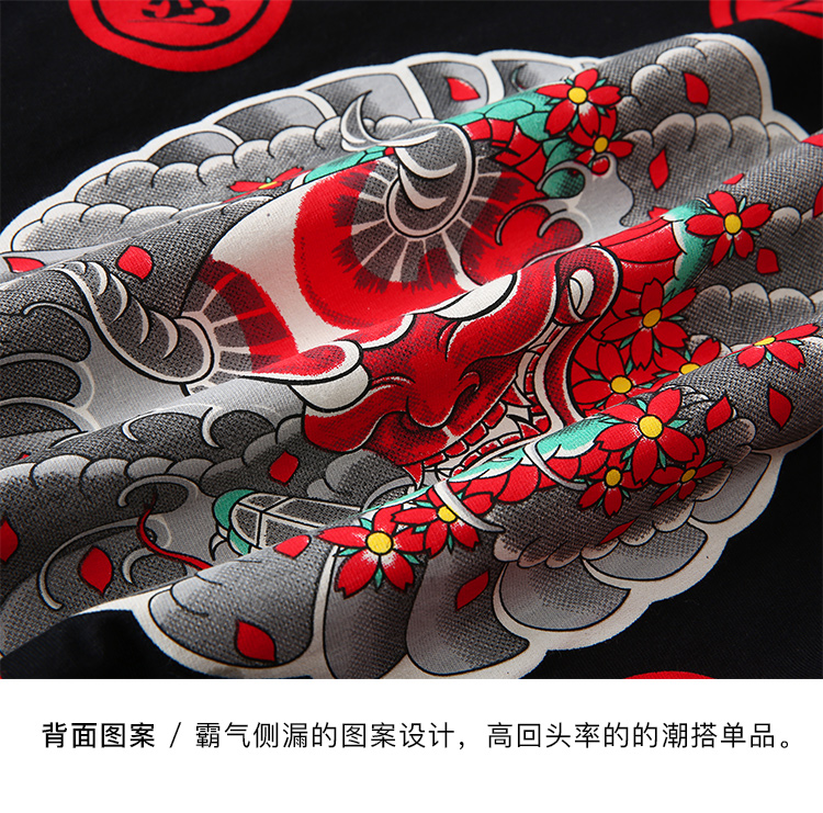 Phong cách Nhật Bản thương hiệu quỷ sóng ukiyo-e sơn bông phong cách Harajuku rộng lớn mùa hè áo thun nam ngắn tay mới áo thun trắng trơn