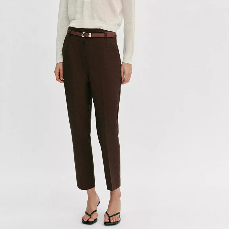 2026 New Summer Women's Slim-Fit Solid Color Casual High-Waisted Ankle-Length Pants with Belt 4387148 743 401
