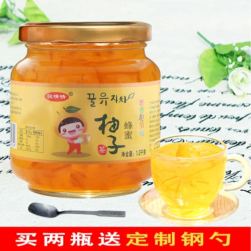 骏晴晴 Медовый грейпфрутовый чай 1 кг банки, запеченное молочное чай сырье, питье фруктового чая варенье оптом