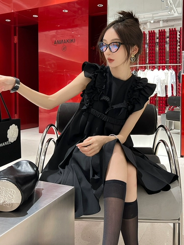 Платье с рукавами, черная юбка, 2022, изысканный стиль, яркий броский стиль, юбка-пачка, подходит для подростков