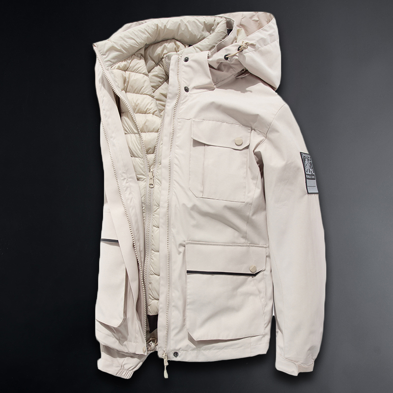 Outdoor Eiderdown Neri Submachine Clothing Men's Three-in-one Detachable Ski Suit Woman Plus Suede Thickened Anti-Chill Warm Jacket