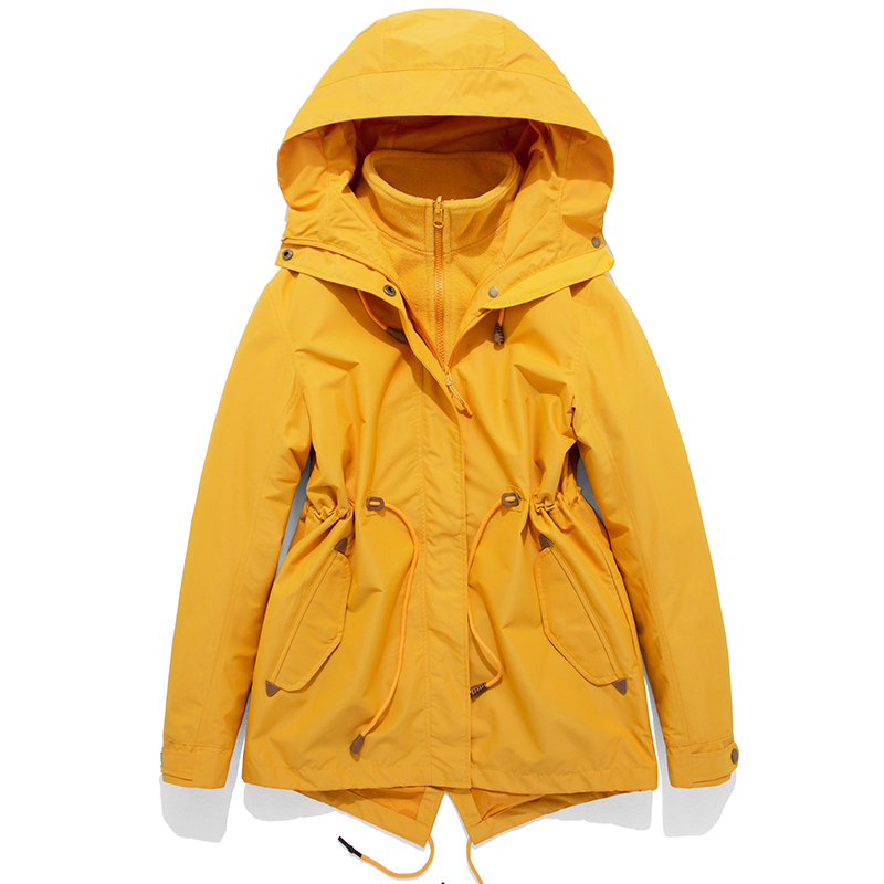 Outdoor medium long version of the submachine clothing female three-in-one detachable two-piece set of damp cards plus suede thickened autumn and winter into Tibetan coat