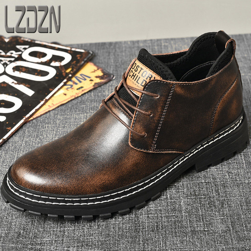 Martin boots men's shoes genuine leather shoes high-top big head tooling short boots washed cowhide boots casual two cotton shoes plus velvet winter