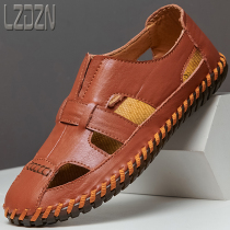 2020 New mens shoes Summer sandals Baotou Driving true leather shoes Mens slippers casual cow fascia bottom beach