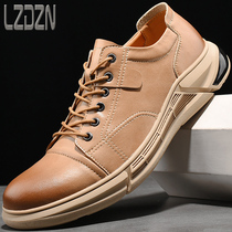 2020 new mens shoes Korean version individuality casual middle-aged men sports travel genuine leather shoes summer wide feet heightening inside