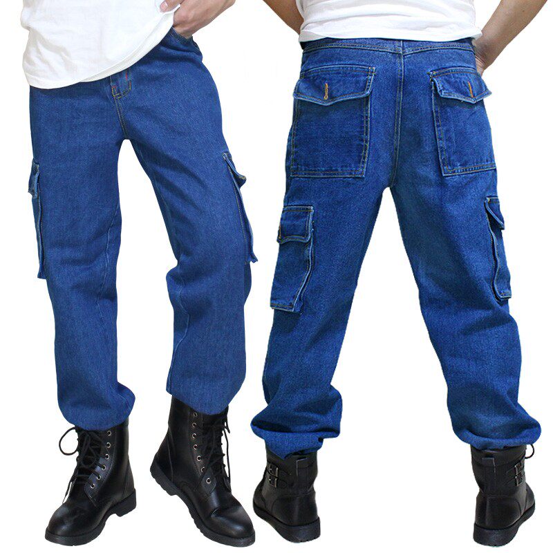 Cotton denim work pants men's multi-pocket overalls workshop construction site welding wear-resistant anti-scalding electrician labor insurance pants