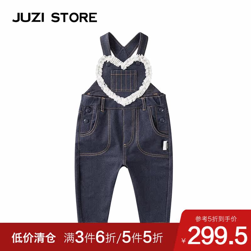 JUZI STORE children's wear 2019 spring knitted denim sweet mesh bow overalls girls 1830714