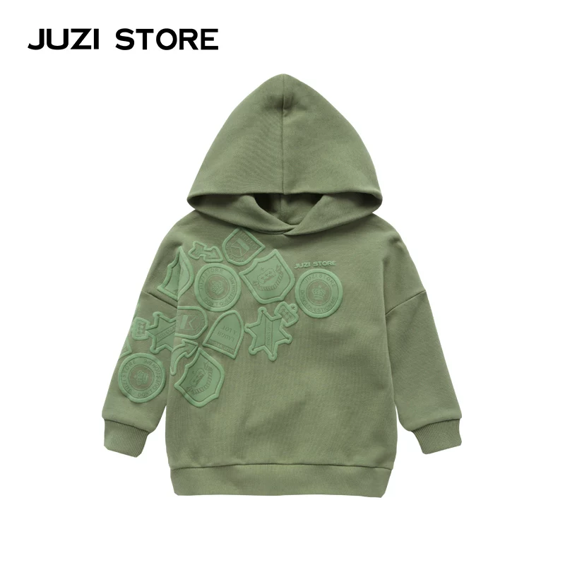 [Микро пламя] Juzi Store Детская одежда большая прическа военная печать надетая на капюшон футболка для мальчиков и девочек 1813005