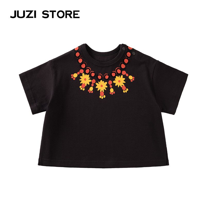 JUZI STORE Children's Clothing Combed Cotton Sun Necklace Printed Top T-shirt Unisex Boy GIRL 1925142