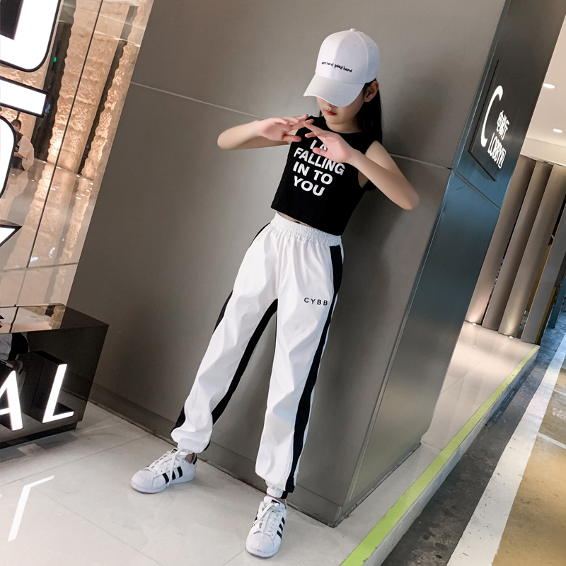 Girls Summer clothes suit 2021 new Korean version CUHK Tong 12 Hip Hop Sports Suit Girl Summer Nets Red 15