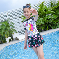 Childrens swimsuit girl Summer Net red conjoined female big child skirt swimsuit printing girl 10 set foreign atmosphere 13 years old
