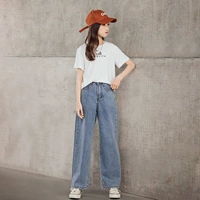 Хлопковая белая футболка, штаны, джинсы, свободный прямой крой