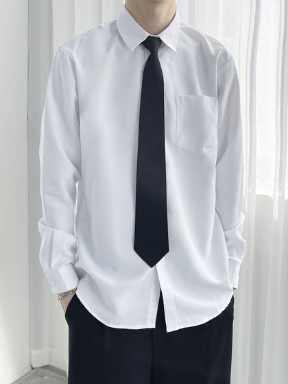 白色长袖衬衫男宽松纯色寸衫男生DK制服短袖领带毕业粉色蓝色衬衣