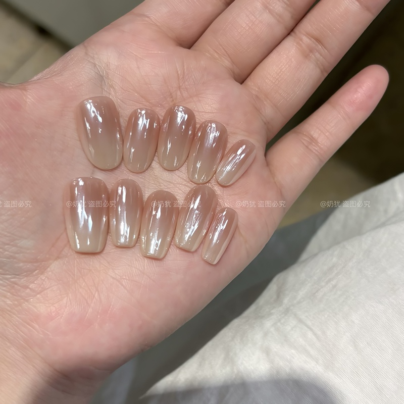 【Moonlight Hailey】High-Quality Pearl White Moonlight Handmade Wearable Nails, Super Fairy-Like Aurora Gradient Nail Art Finished Product