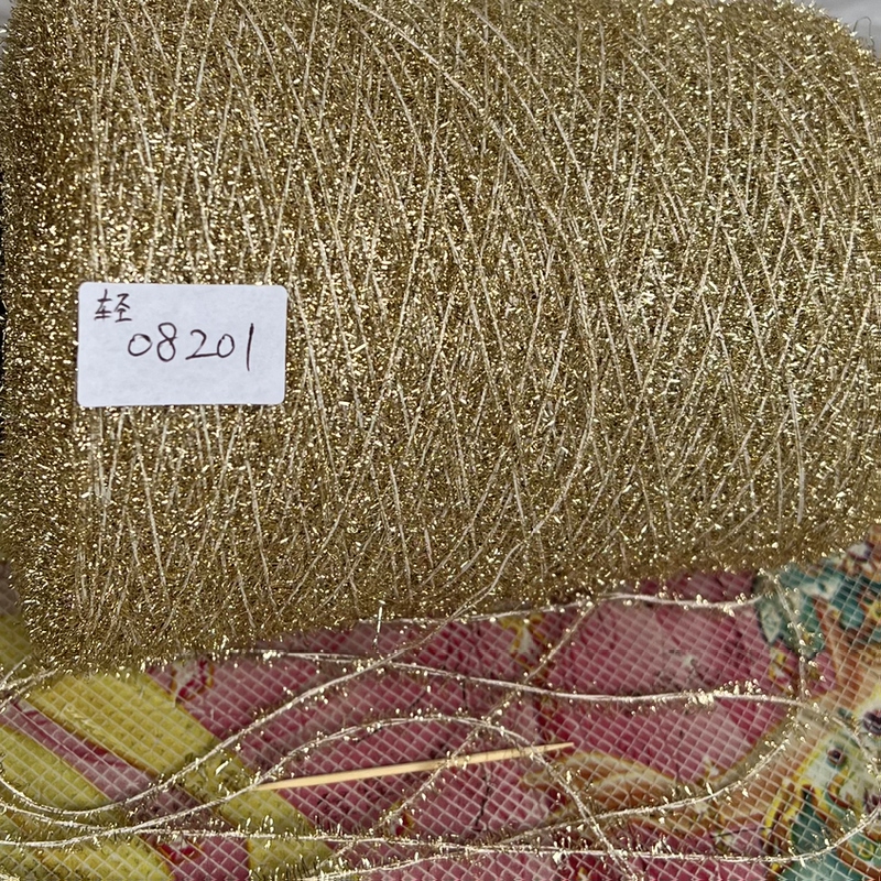 Golden and White Looped Curly Yarn with Glitter, Light to Medium Softness, Price and Weight Reference Included Golden and White Looped Curly Yarn with Glitter, Light to Medium Softness, Price and Weight Reference Included