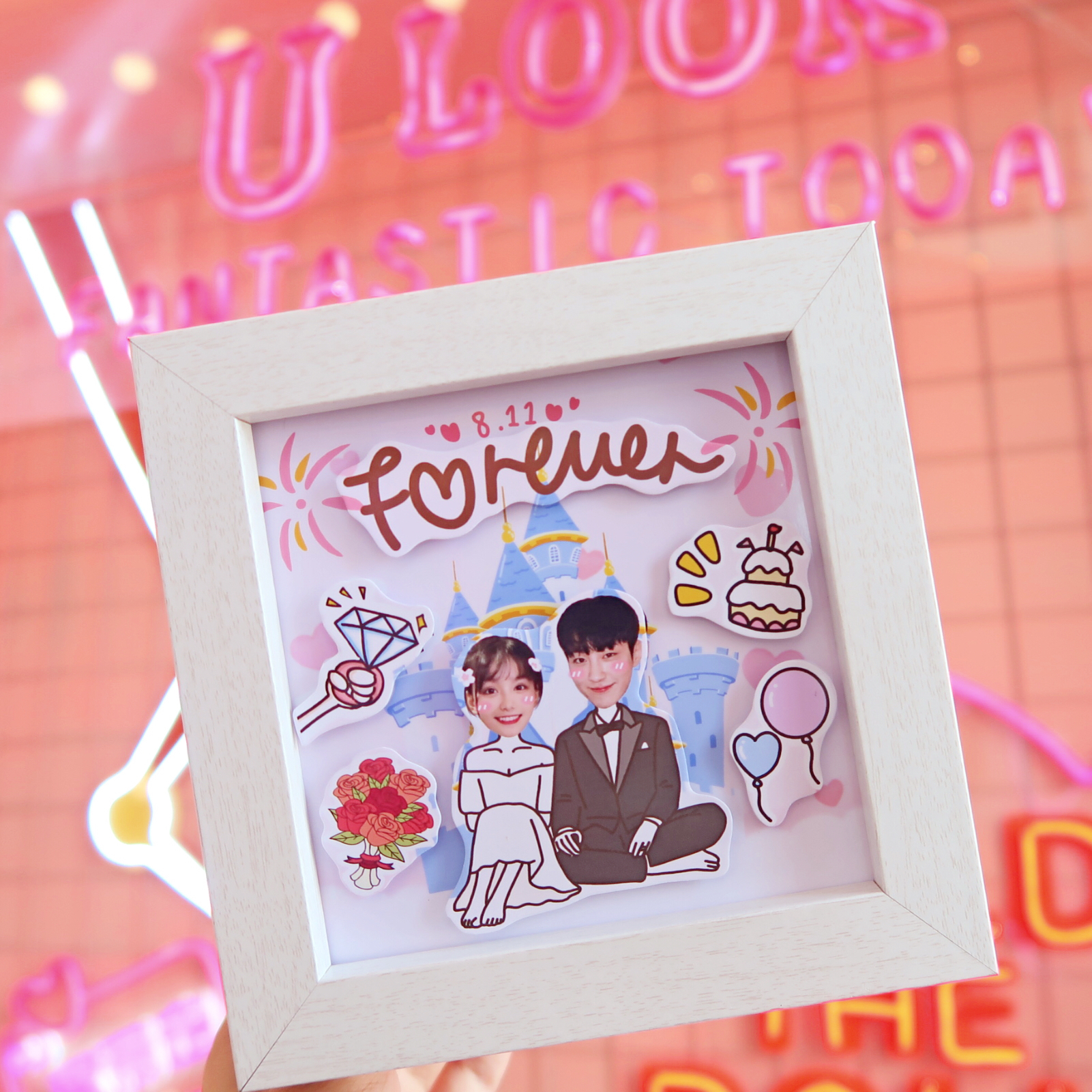 Heixiu Couple custom photo frame DIY creative gift to send boyfriend gift stereo wedding table photo frame 7 inches