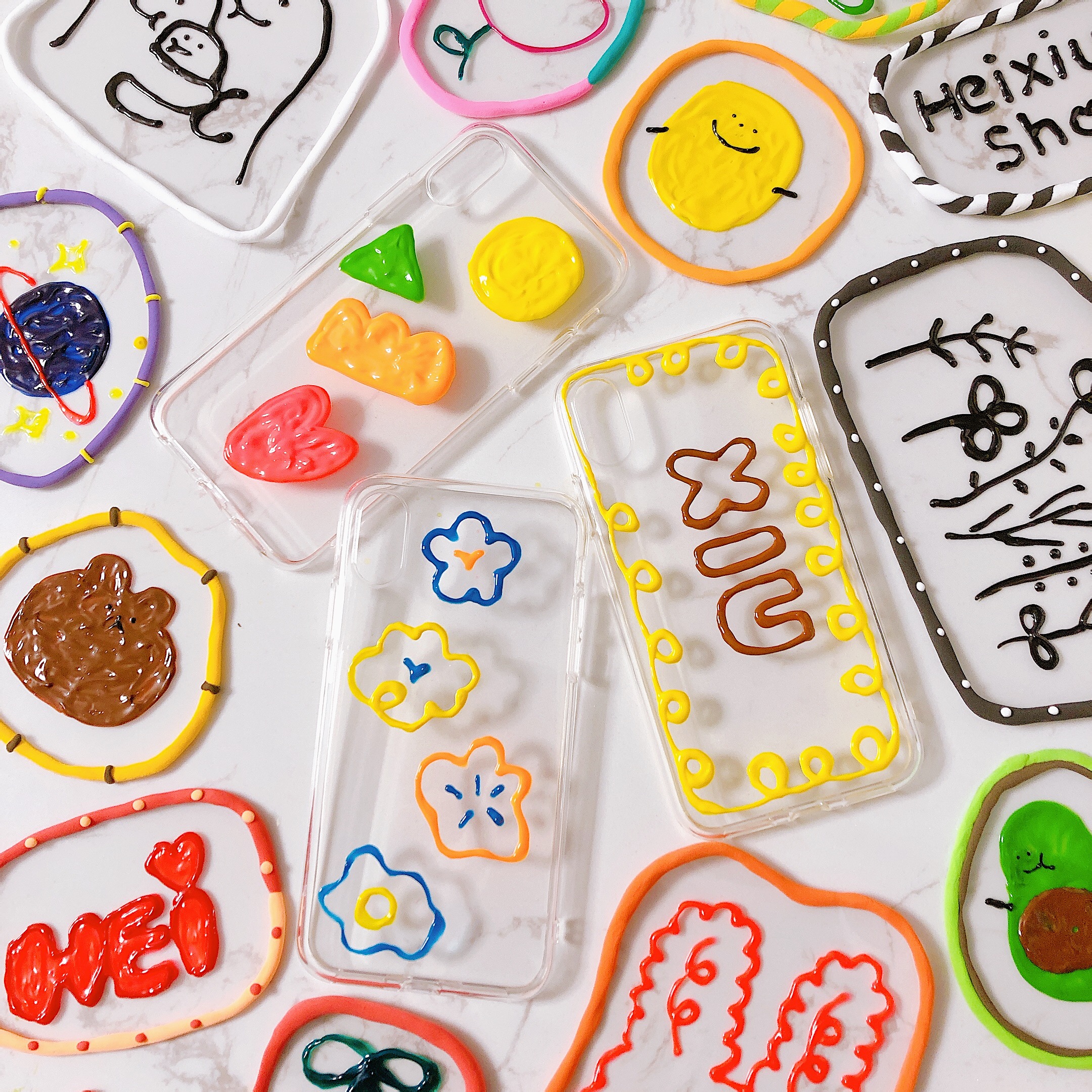 Heixiu plastic painting mobile phone protective case material package DIY clay hand-made small painting creative cartoon gift