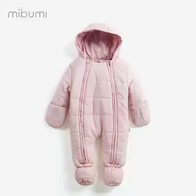 Beginning baby one-piece cotton-padded clothes autumn and winter thick male baby with feet warm out female thin foreign pie hooded