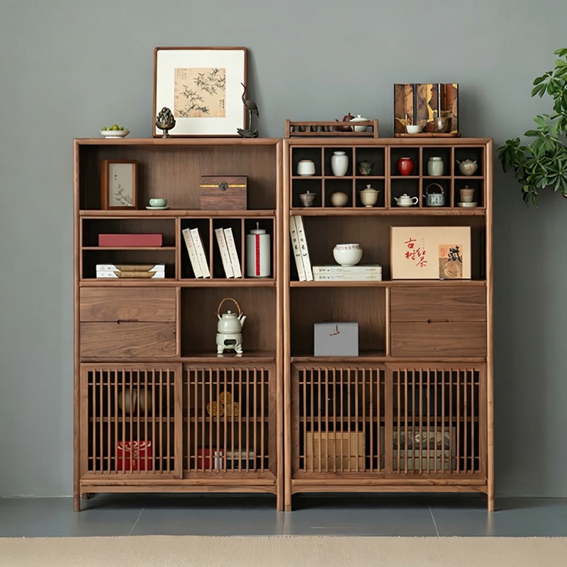 Tiebang Song Dynasty Aesthetics North American Black Walnut Wood Display Cabinet Solid Wood Multi-Purpose Cabinet Floor-Standing Storage Cabinet Tea Display Cabinet Tiebang Song Dynasty Aesthetics North American Black Walnut Wood Display Cabinet Solid Wood Multi-Purpose Cabinet Floor-Standing Storage Cabinet Tea Display Cabinet