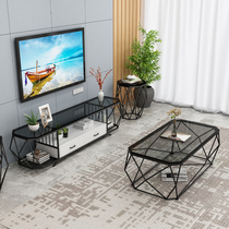 TV cabinet coffee table combination simple Nordic tempered glass table set light luxury small apartment rental house B&B hotel