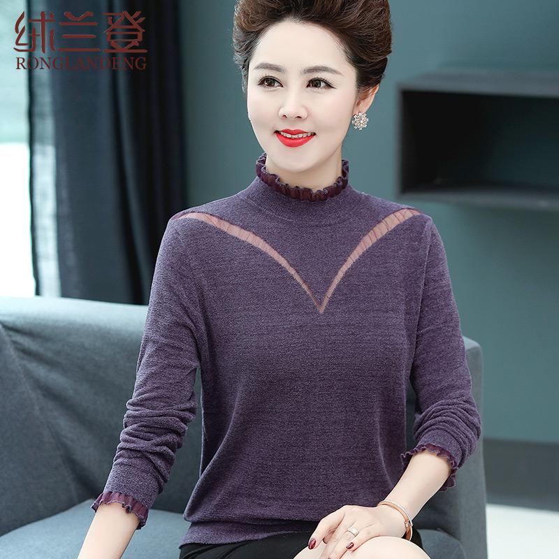 Fashion Moms Dress Spring Autumn Clothing Sweatshirt Mid-Aged Lady Winter Dress Interie Wear Knitwear Blouse Tide