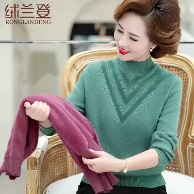 Middle-aged women's clothing autumn and winter semi-high neck warm sweater 50 mother's outfit velvet thickened base sweater Western style