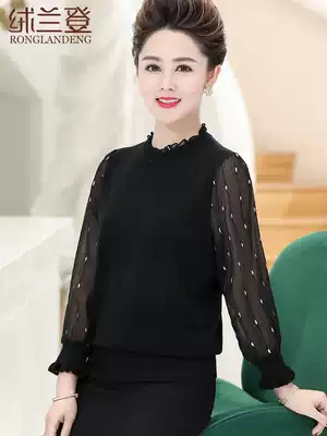 Middle-aged woman mother dress sha xiu T-SHIRT blouse middle-aged women's base shirt chun qiu zhuang chiffon shirt fashion coat