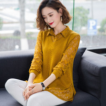 Spring and Autumn Loose Sweater Womens Autumn 2021 New Fake Two Lace Top Foreign Knitted Sweater Tide