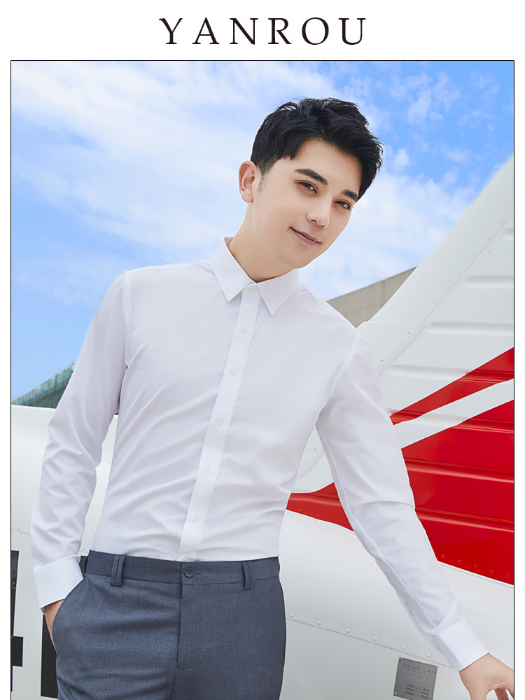 Twill white shirt Men's long sleeve professional slim business anti-wrinkle free ironing formal work clothes Work suit shirt