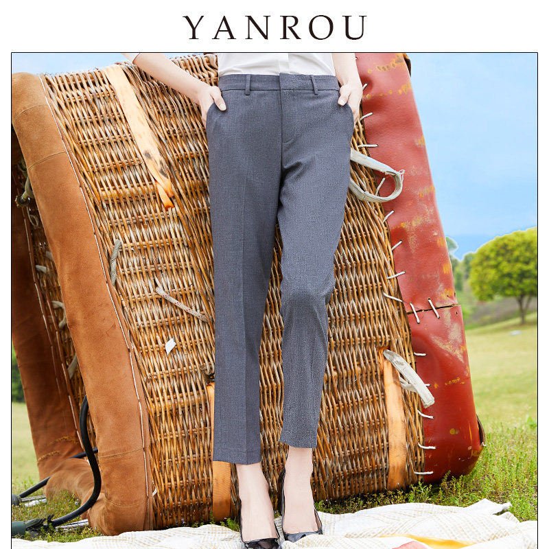 Stretch gray suit pants women's spring and autumn mid-waist straight slim slim pants professional formal wear work trousers