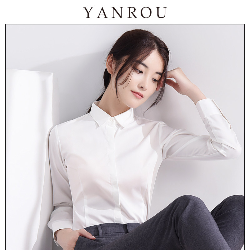 White shirt women's long-sleeved professional formal work clothes tooling 2021 spring and autumn new temperament free ironing white shirt