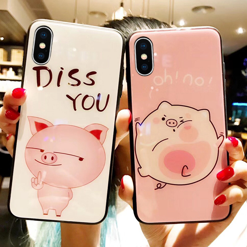 DZ Pig Year Apple X Phone Protection Shell IphoneX New Xsmax Personality Creativity Xs Soft Side Boomer Women Cartoon XR Glass Anti-Fall IPhonEXs Max Protective Sleeve