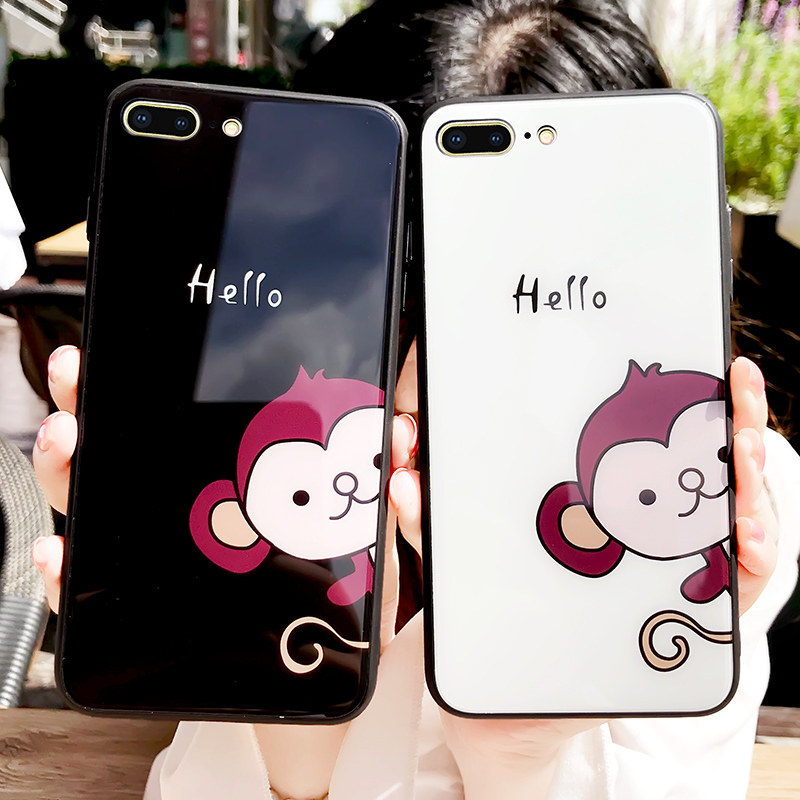 DZ Apple 8plus mobile phone protection shell cartoon glass 6splus lovers monkeys iPhones X lovely se men and women iphone7plus soft border wrestling xs 